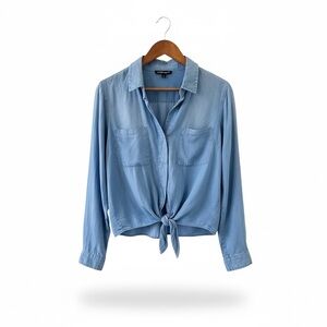 Sky Blue Tie Front Button-Down Shirt